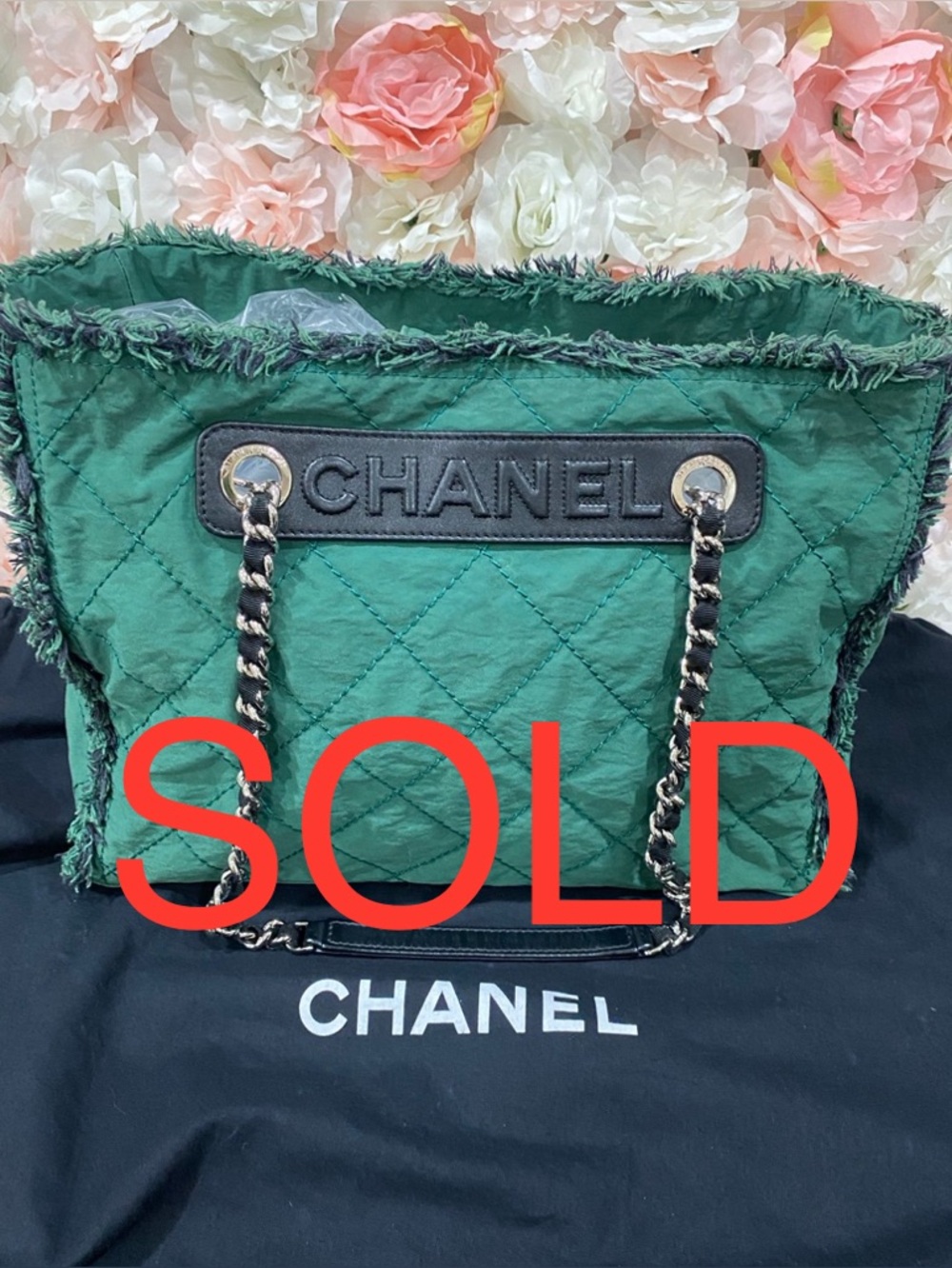 ***SOLD***CHANEL Green Quilted Shopper Tote